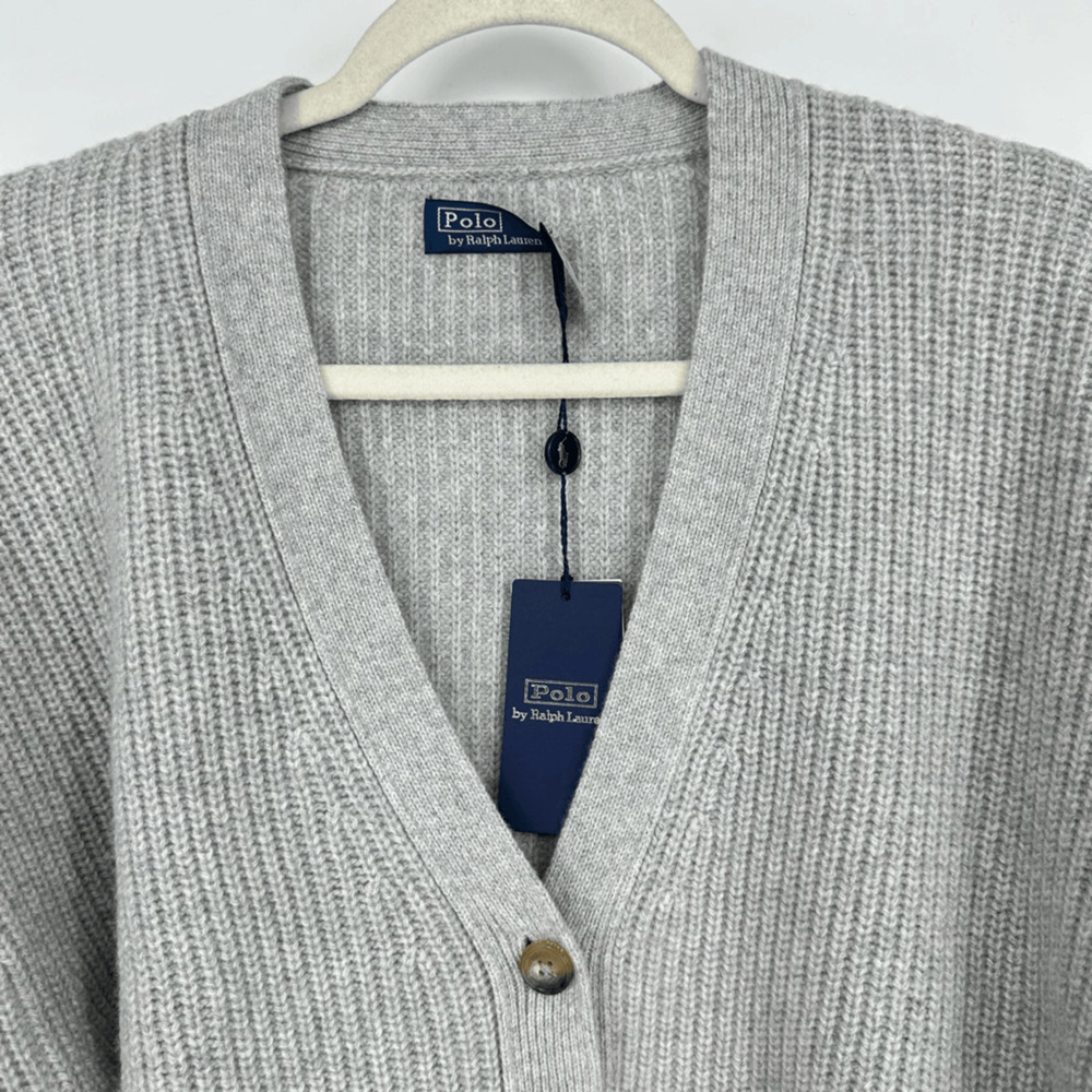 Polo Ralph Lauren Womens L Ribbed Cardigan Sweater Wool Cashmere Gray Preppy - Picture 8 of 10